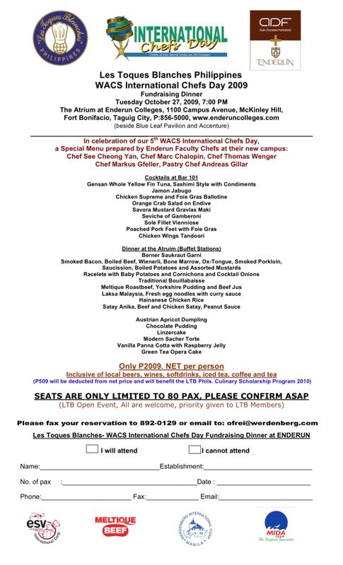 LTB Phils. World Chefs Day Fundraising Dinner Invitation 